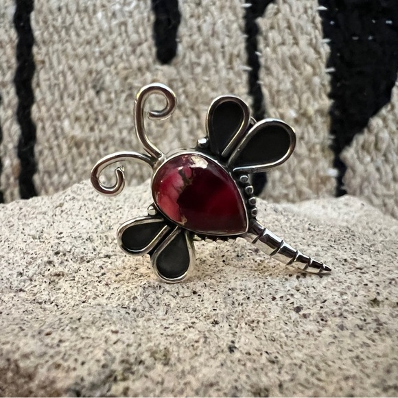Kingman Red Dahlia Turquoise Jewelry - ❤️ Red Dahlia Kingman Turquoise 925 Dragonfly Ring Navajo Southwestern Size 7.75